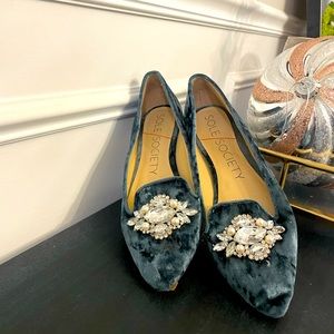 Sole Society blue velvet bejeweled flats